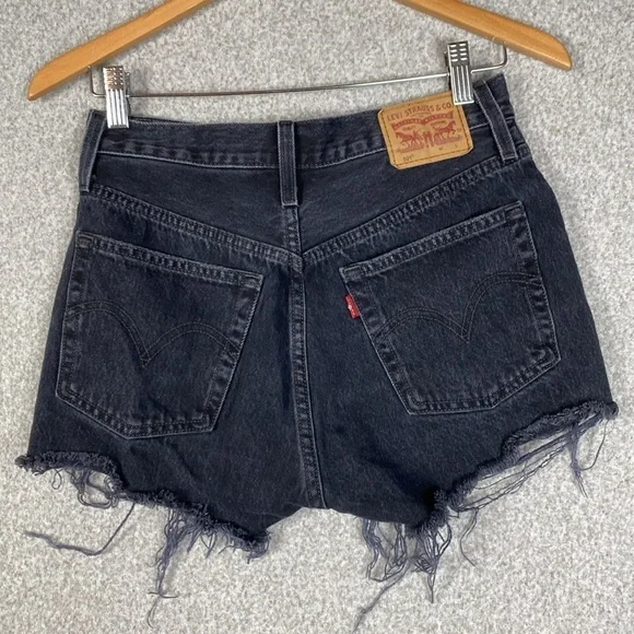 Levi's 501 Distressed Black Denim Shorts 26 1.5" inseam coastal cowgirl edgy - Picture 7 of 11